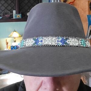 Blue Grey Felt Ranch Hat With Beaded Band